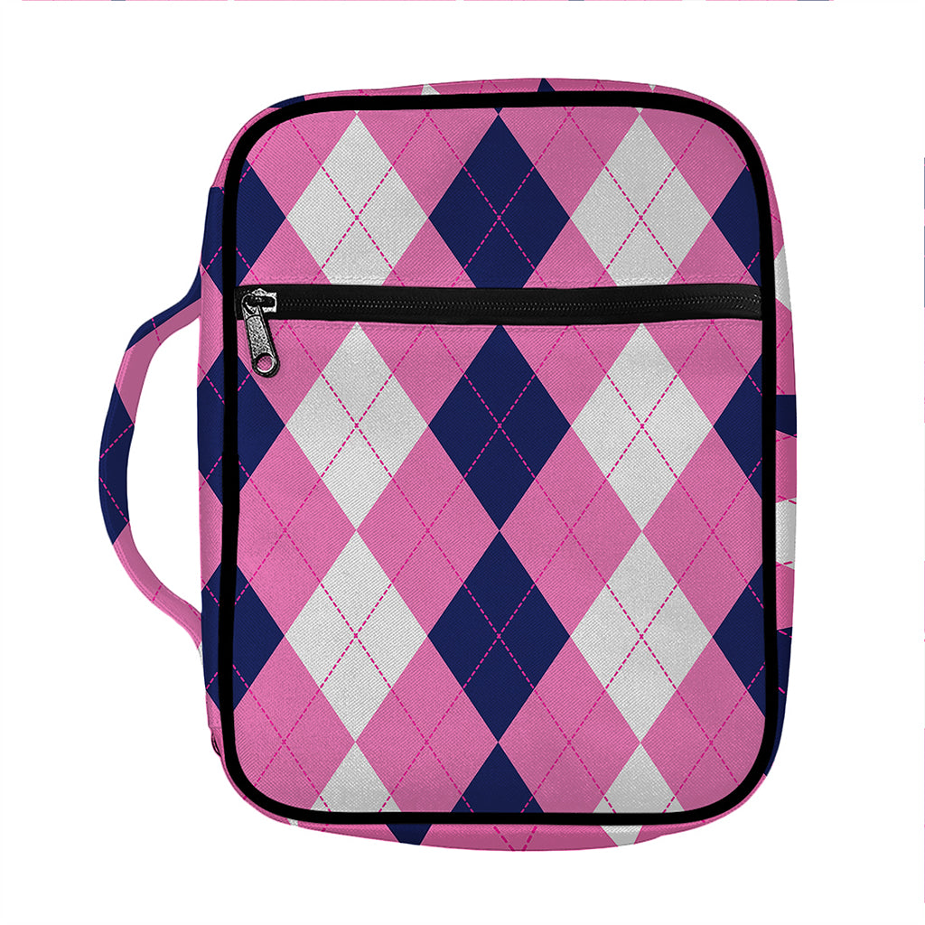 Pink Blue And White Argyle Pattern Print Front Pocket Bible Bag