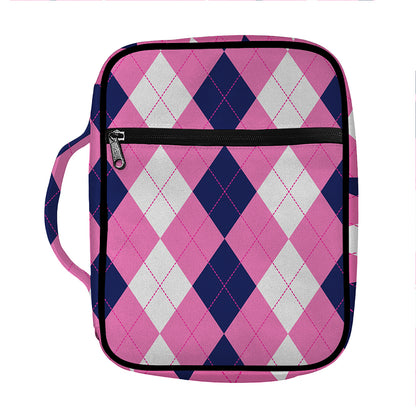 Pink Blue And White Argyle Pattern Print Front Pocket Bible Bag