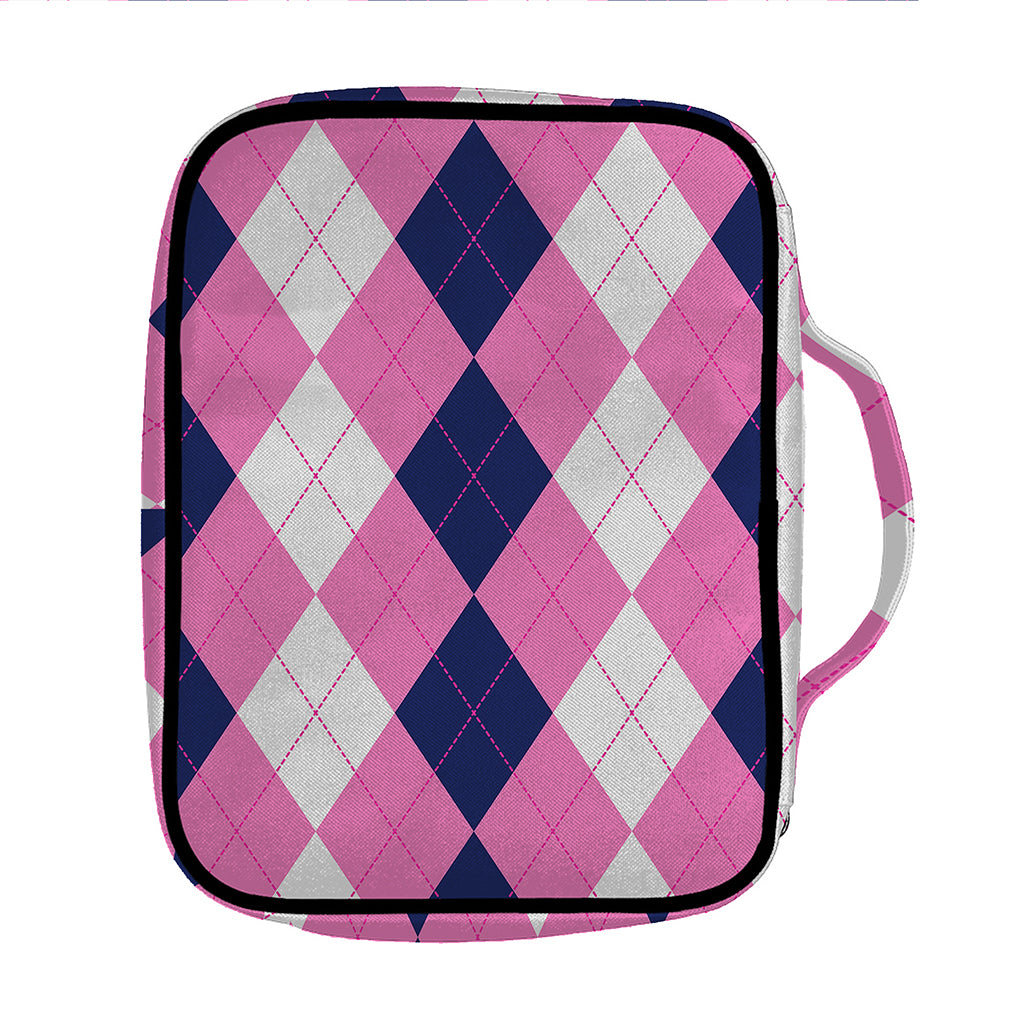 Pink Blue And White Argyle Pattern Print Front Pocket Bible Bag
