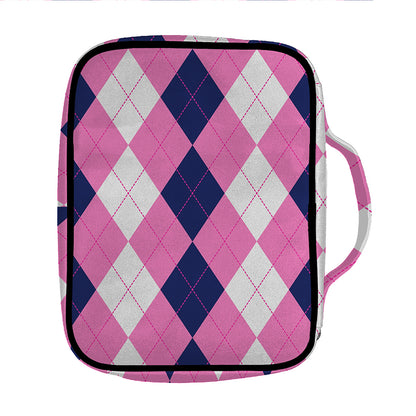 Pink Blue And White Argyle Pattern Print Front Pocket Bible Bag