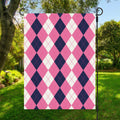 Pink Blue And White Argyle Pattern Print Garden Flag
