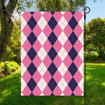 Pink Blue And White Argyle Pattern Print Garden Flag
