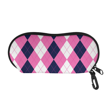 Pink Blue And White Argyle Pattern Print Glasses Case