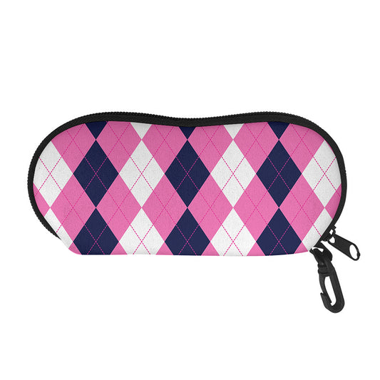 Pink Blue And White Argyle Pattern Print Glasses Case