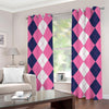 Pink Blue And White Argyle Pattern Print Grommet Curtains