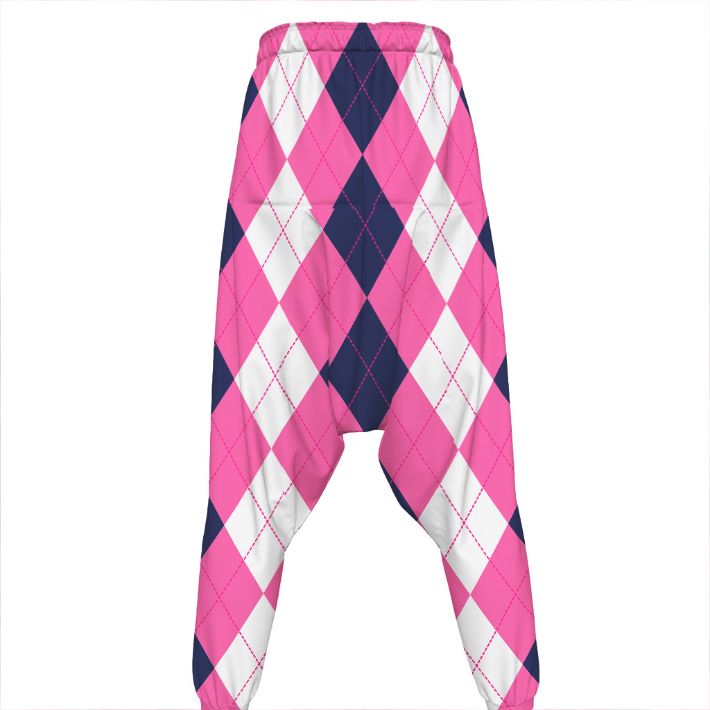 Pink Blue And White Argyle Pattern Print Hammer Pants