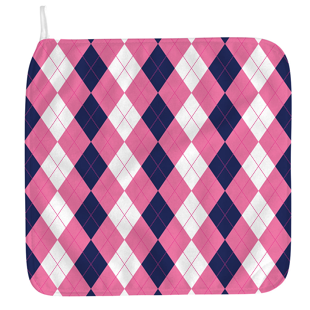 Pink Blue And White Argyle Pattern Print Hand Towel