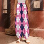 Pink Blue And White Argyle Pattern Print Harem Pants