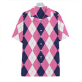 Pink Blue And White Argyle Pattern Print Hawaiian Shirt