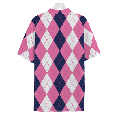 Pink Blue And White Argyle Pattern Print Hawaiian Shirt