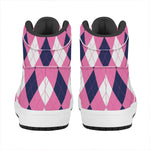 Pink Blue And White Argyle Pattern Print High Top Leather Sneakers