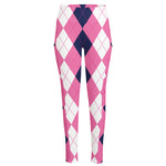 Pink Blue And White Argyle Pattern Print High-Waisted Pocket Leggings