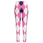 Pink Blue And White Argyle Pattern Print High-Waisted Pocket Leggings