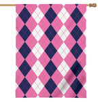 Pink Blue And White Argyle Pattern Print House Flag