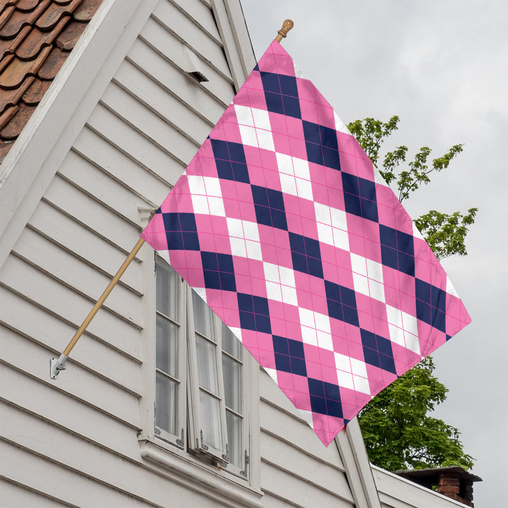 Pink Blue And White Argyle Pattern Print House Flag