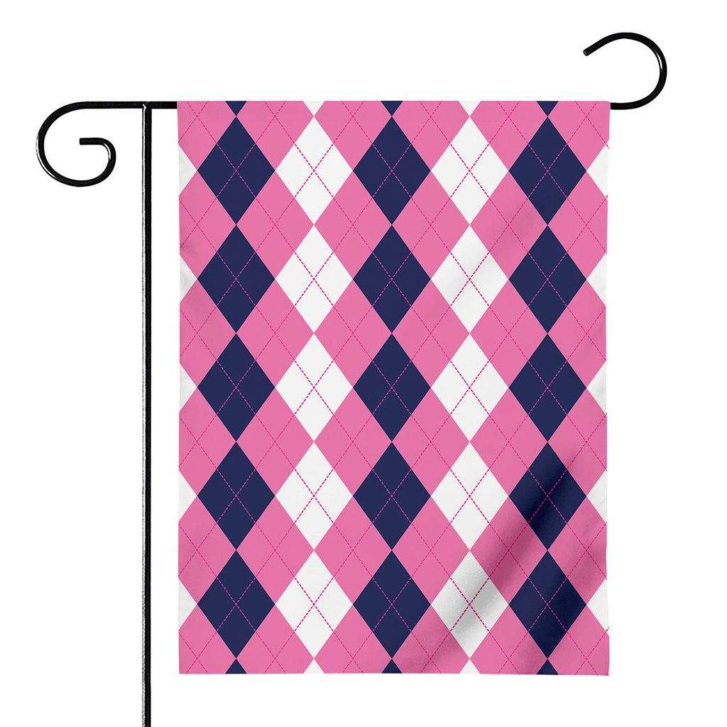 Pink Blue And White Argyle Pattern Print House Flag