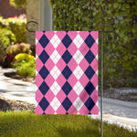 Pink Blue And White Argyle Pattern Print House Flag