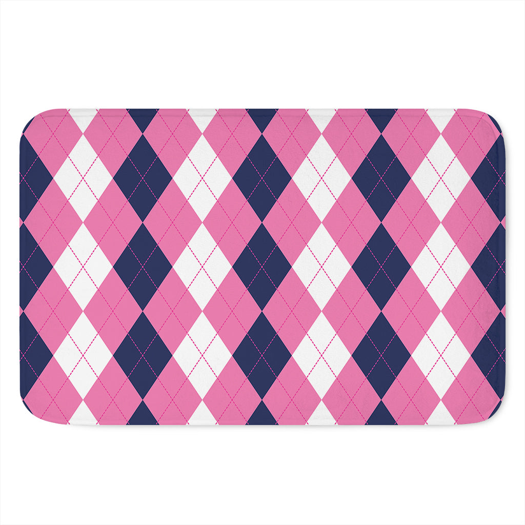 Pink Blue And White Argyle Pattern Print Indoor Door Mat