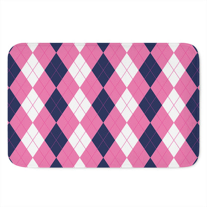 Pink Blue And White Argyle Pattern Print Indoor Door Mat