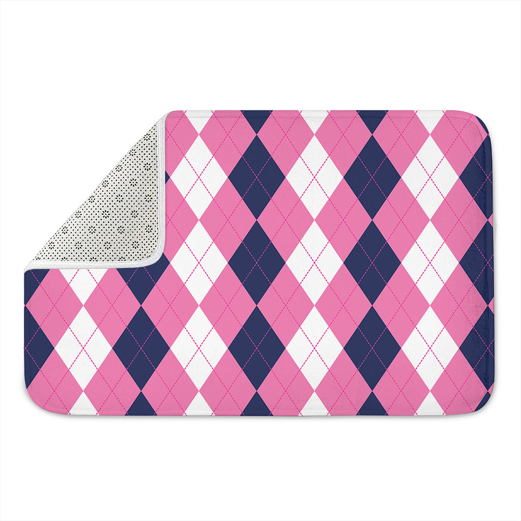 Pink Blue And White Argyle Pattern Print Indoor Door Mat