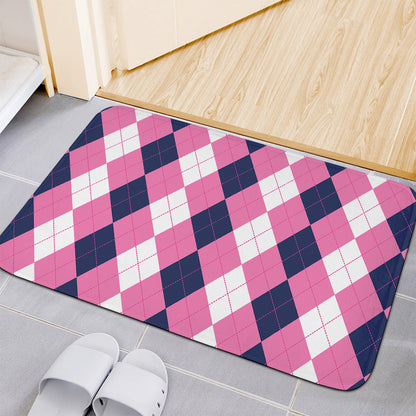 Pink Blue And White Argyle Pattern Print Indoor Door Mat