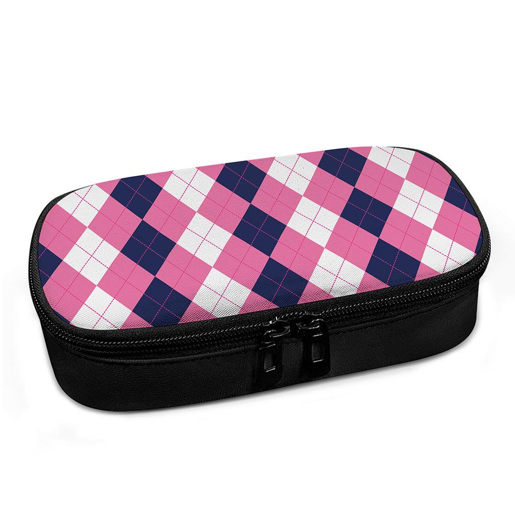 Pink Blue And White Argyle Pattern Print Insulin Cooler Travel Case