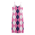 Pink Blue And White Argyle Pattern Print Jersey Midi Cami Dress
