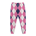 Pink Blue And White Argyle Pattern Print Jogger Pants