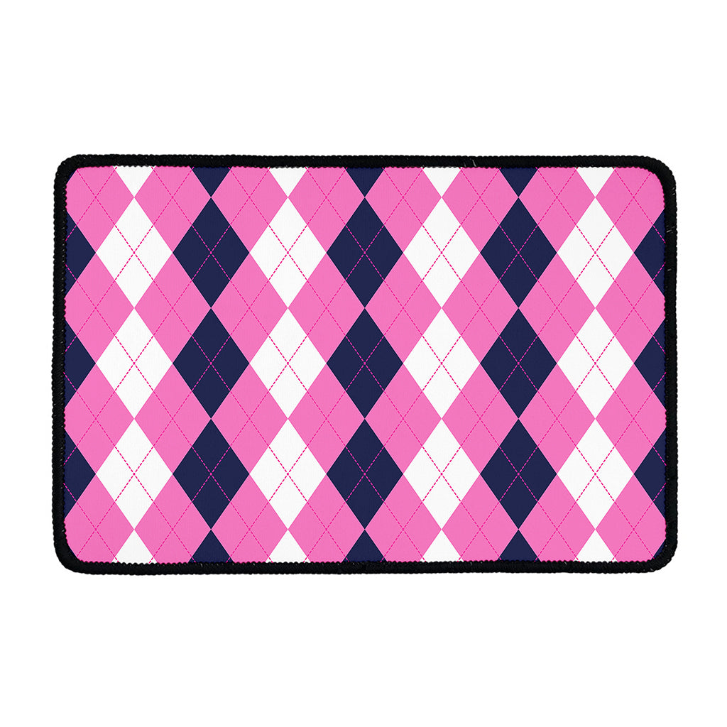 Pink Blue And White Argyle Pattern Print Kitchen Mat