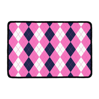 Pink Blue And White Argyle Pattern Print Kitchen Mat
