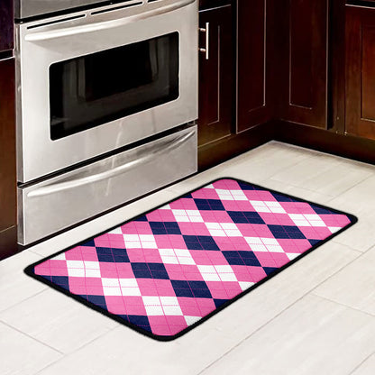 Pink Blue And White Argyle Pattern Print Kitchen Mat