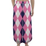 Pink Blue And White Argyle Pattern Print Lantern Pants