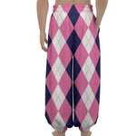 Pink Blue And White Argyle Pattern Print Lantern Pants