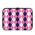 Pink Blue And White Argyle Pattern Print Laptop Sleeve