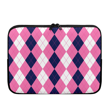 Pink Blue And White Argyle Pattern Print Laptop Sleeve