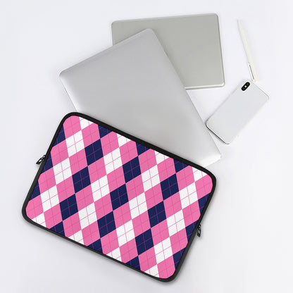 Pink Blue And White Argyle Pattern Print Laptop Sleeve