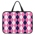 Pink Blue And White Argyle Pattern Print Laptop Sleeve With Handle