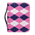Pink Blue And White Argyle Pattern Print Leather Bible Cover