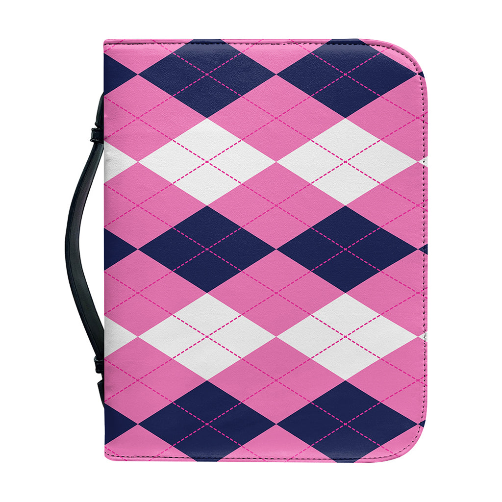Pink Blue And White Argyle Pattern Print Leather Bible Cover