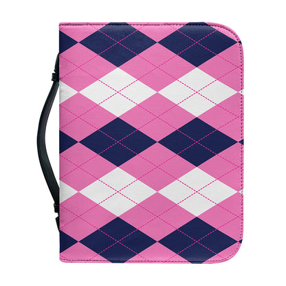 Pink Blue And White Argyle Pattern Print Leather Bible Cover