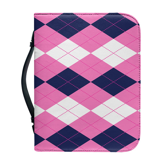 Pink Blue And White Argyle Pattern Print Leather Bible Cover