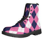 Pink Blue And White Argyle Pattern Print Backpack