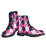 Pink Blue And White Argyle Pattern Print Backpack