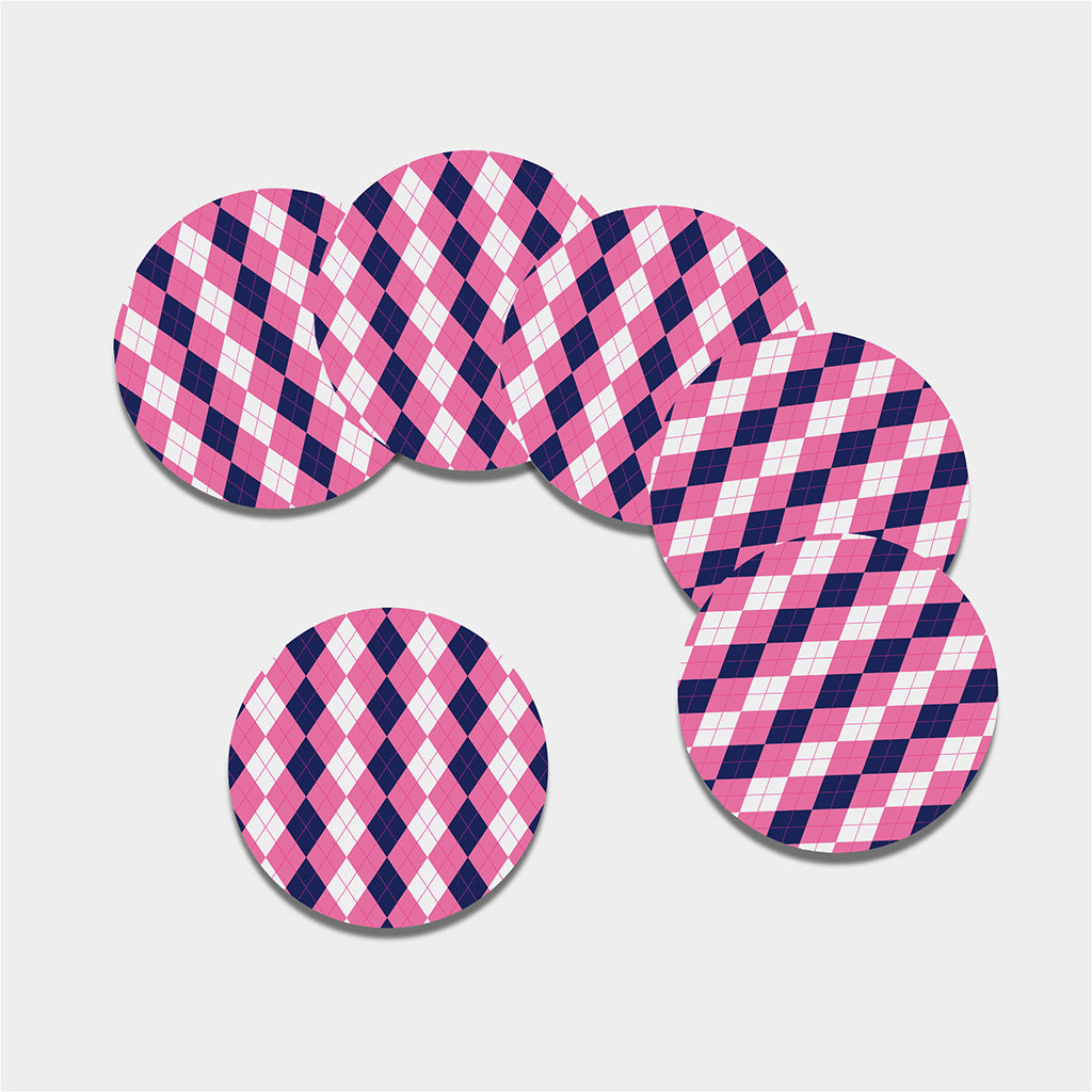 Pink Blue And White Argyle Pattern Print Leather Coaster Set