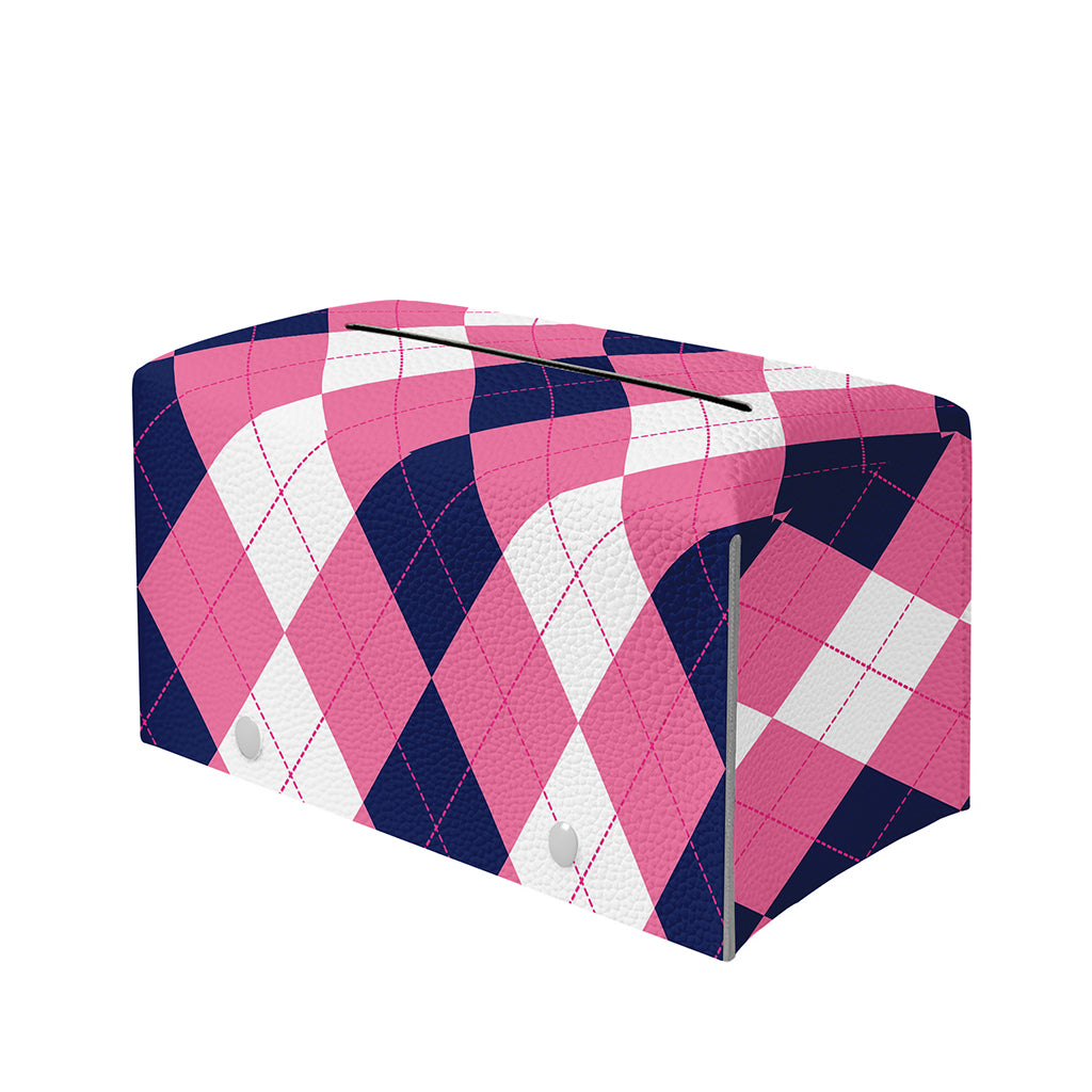Pink Blue And White Argyle Pattern Print Leather Tissue Box Cover