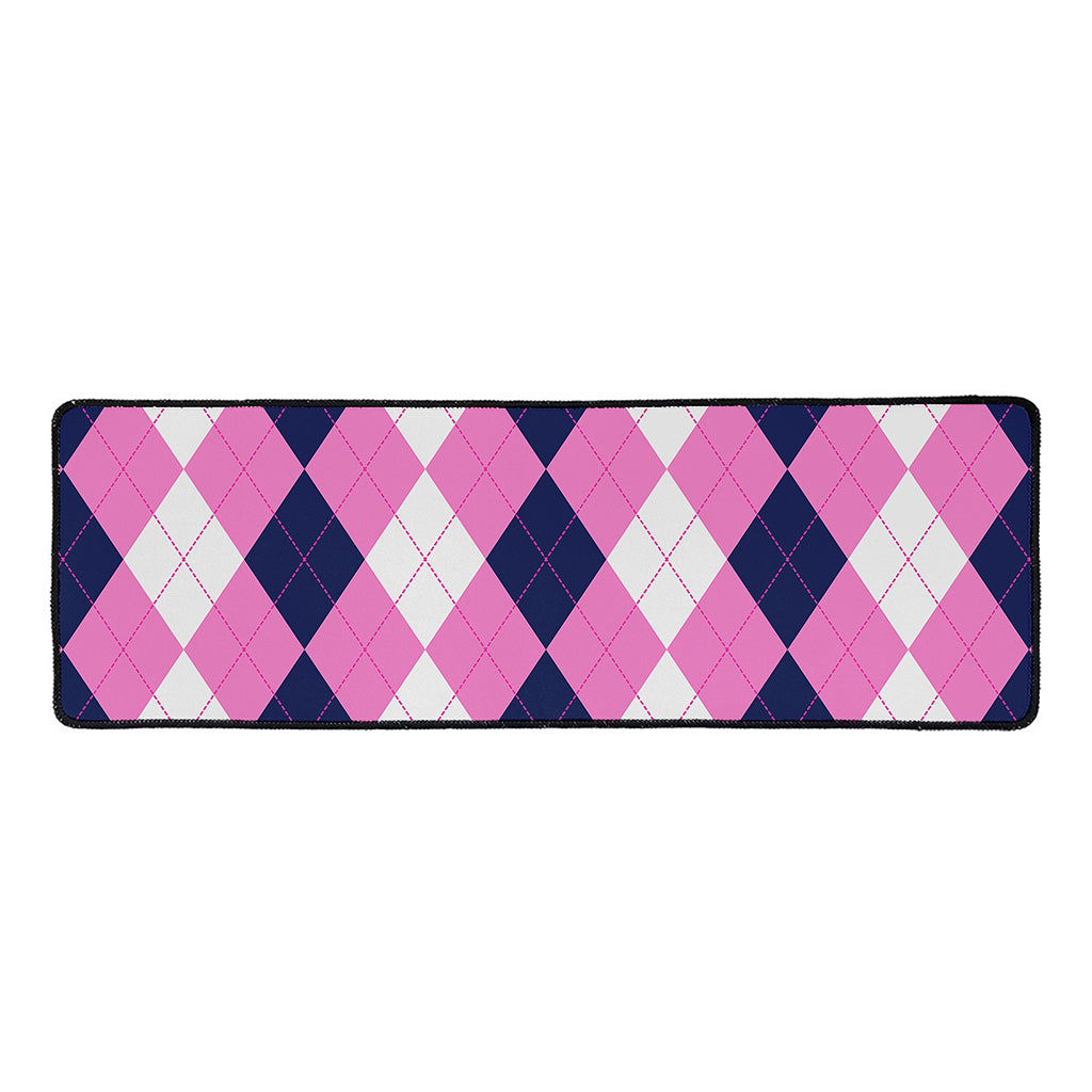 Pink Blue And White Argyle Pattern Print Long Kitchen Mat