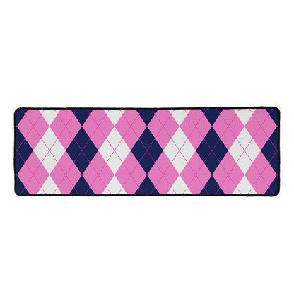 Pink Blue And White Argyle Pattern Print Long Kitchen Mat