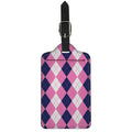 Pink Blue And White Argyle Pattern Print Luggage Tag