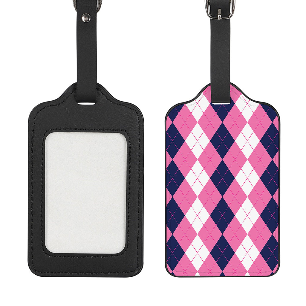 Pink Blue And White Argyle Pattern Print Luggage Tag