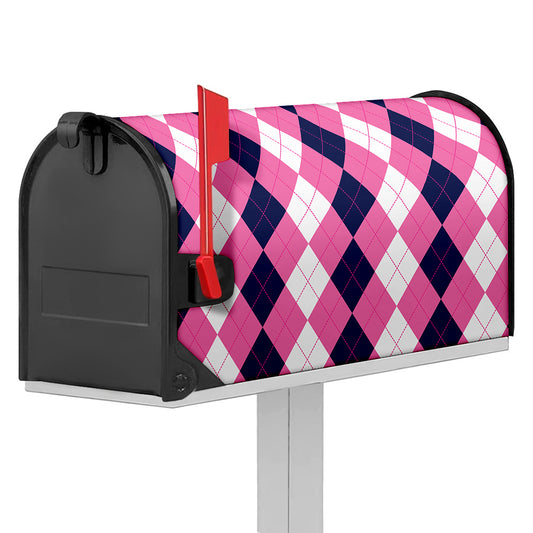 Pink Blue And White Argyle Pattern Print Mailbox Cover